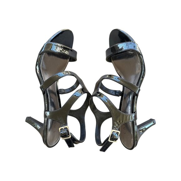 Ralph Lauren Jacquelle Size 8 Strappy Black Patent Leather Heels Shoes Buckle - Picture 8 of 11